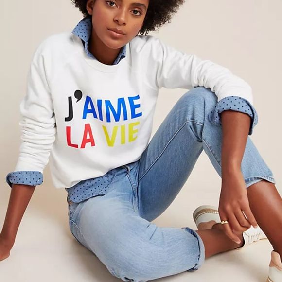 NWT Clare V J’aime La Vie Crewneck Sweatshirt M